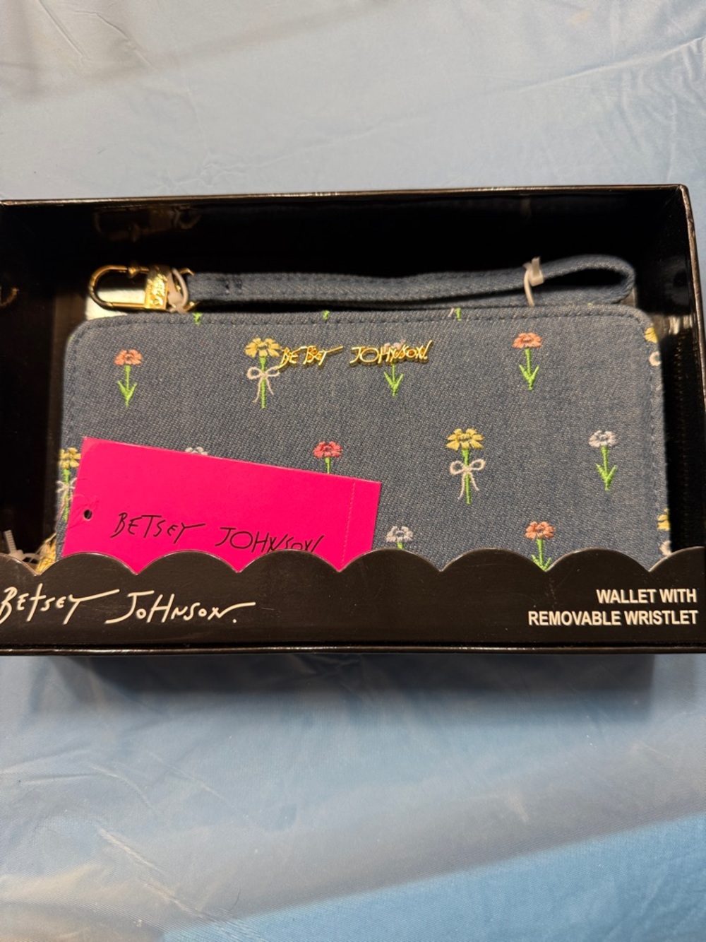 Betsey Johnson Denim Floral Wristlet Wallet - Blue
